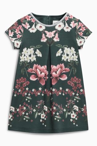 Khaki Floral Ponte Dress (3mths-6yrs)